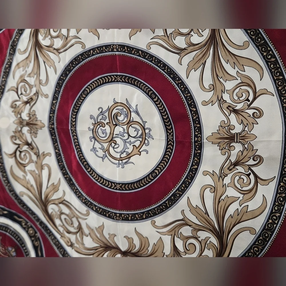 Vintage 1980s Silk Heraldic Shield Versace Style Large Sqaure Scarf. Red/Black. - Picture 6 of 11